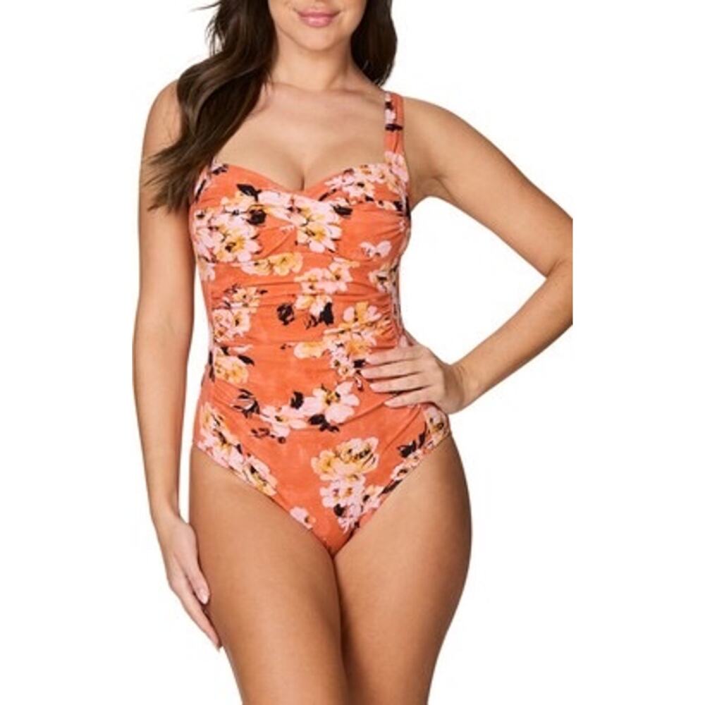 NWT Niptuck Swim Joanne One Piece Swimsuit Size 10 Floral Tummy Control Orange